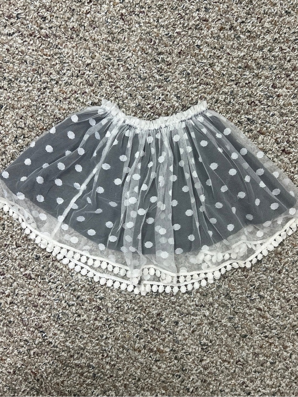 White Polka Dot Tulle Skirt with Pom Pom Hem